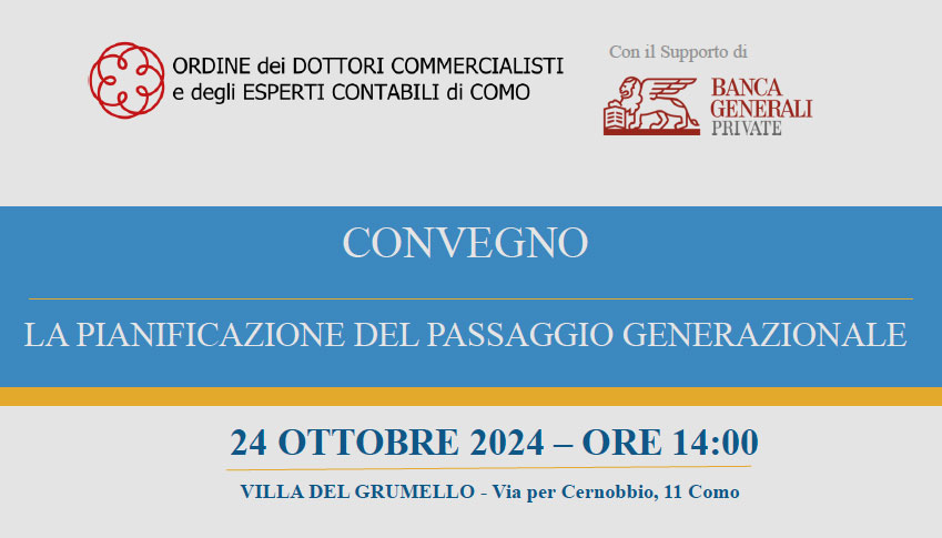 Poster del convegno "La pianificazione del passaggio generazionale"