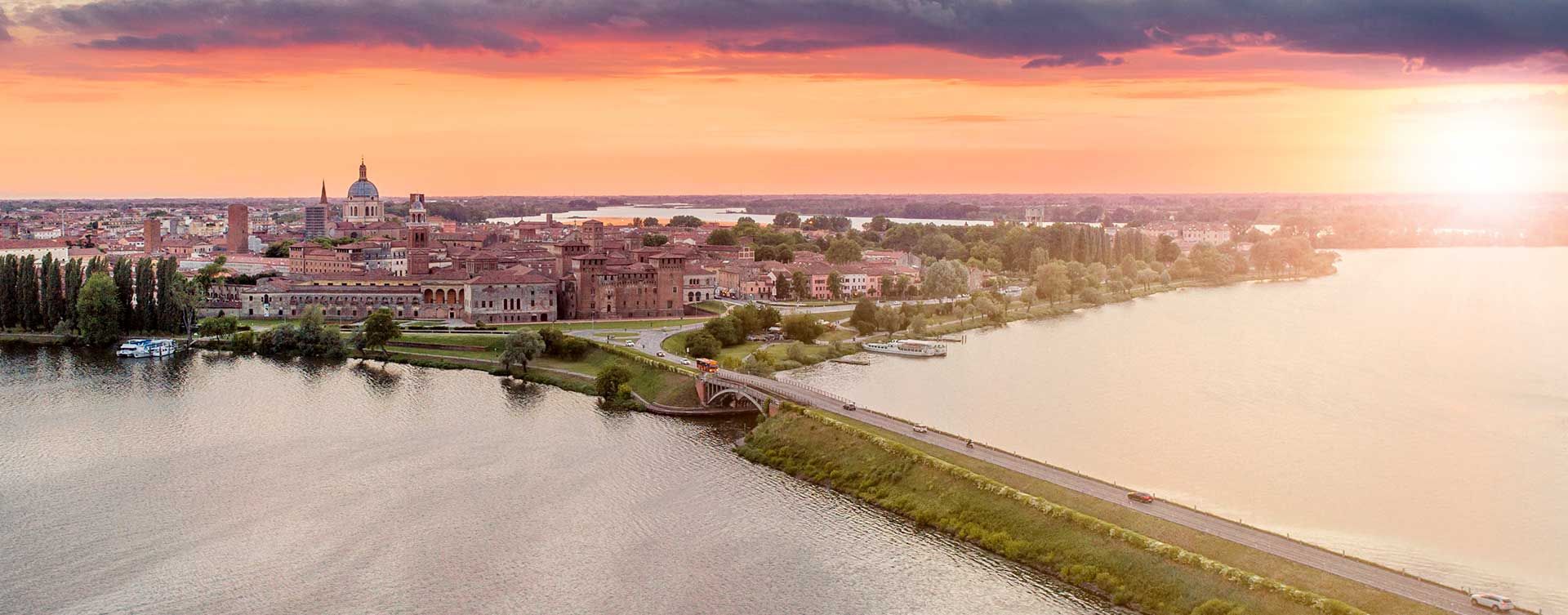 An aerial view of the city of Mantova